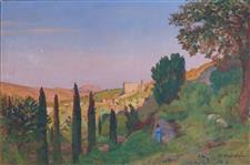 Figure in mediterranean landscape by 
																	Raymond Verdun